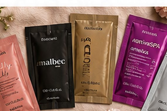 Pequenas embalagens de cosméticos e fragrâncias sobre uma bancada de beleza, representando campanhas de amostras e mimos do Boticário.