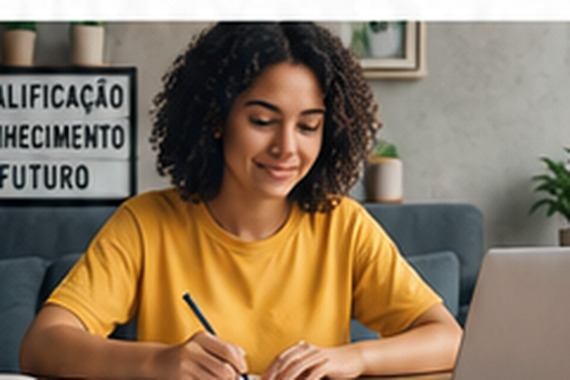 Pessoa estudando em um notebook em casa e acessando cursos gratuitos de qualificação profissional oferecidos por plataformas públicas no Brasil.